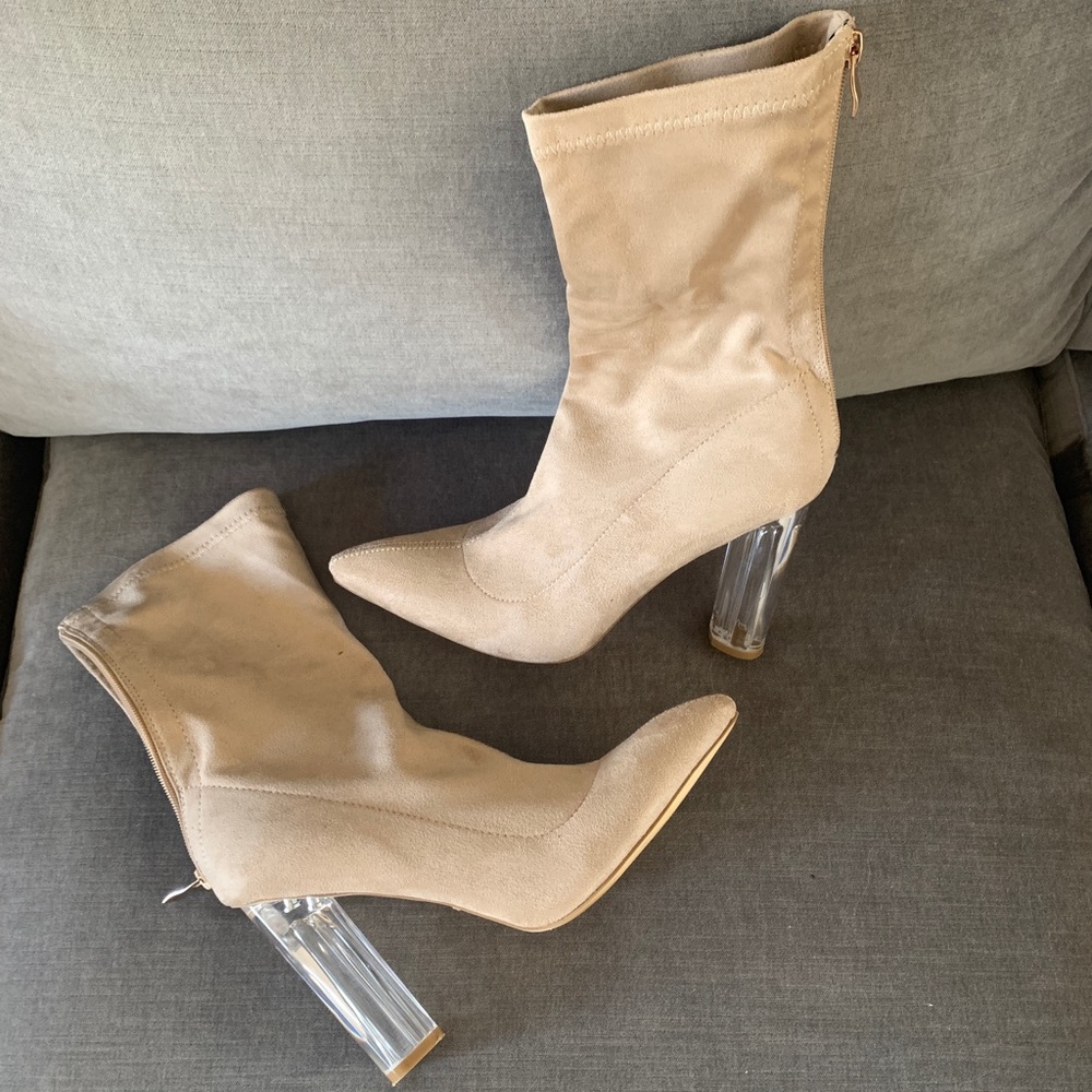 Clear heel booties